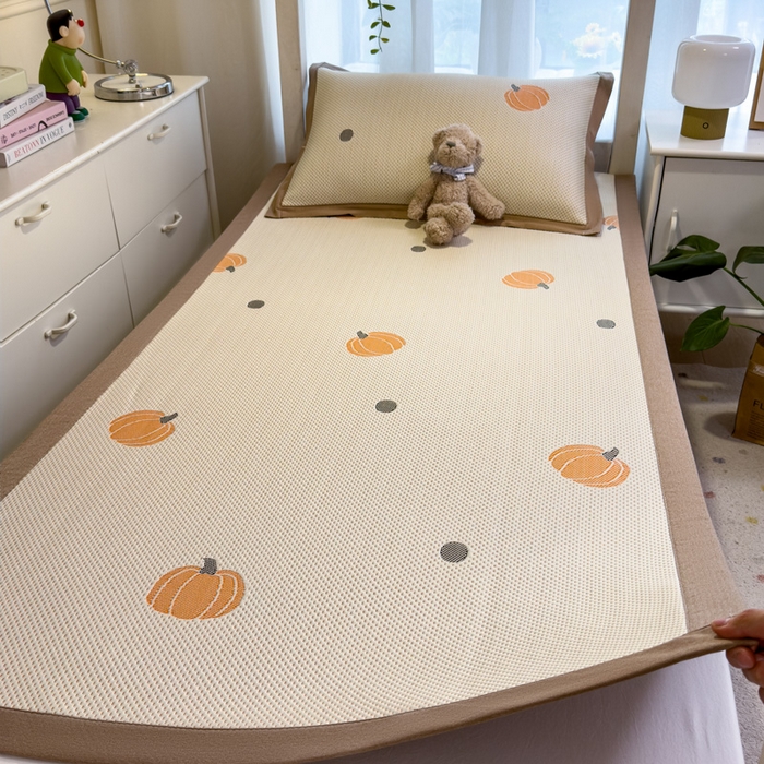 91家纺网 家纺一手货源 找家纺 凯罗 2026新款A类凉豆豆学生宿舍用床席可水洗凉席席子床席款 小南瓜-桔-床席款