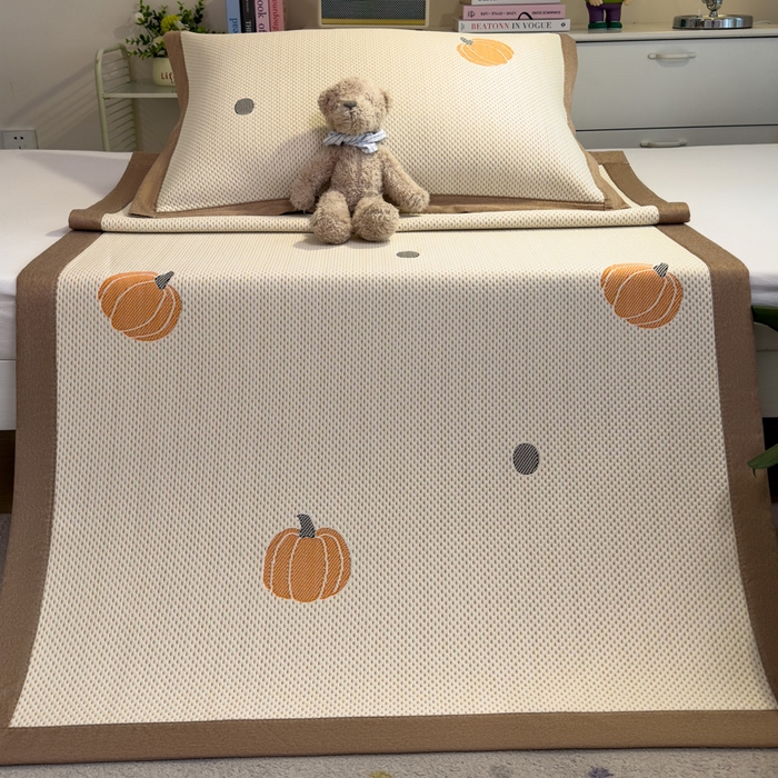 91家纺网 家纺一手货源 找家纺 凯罗 2026新款A类凉豆豆学生宿舍用床席可水洗凉席席子床席款 小南瓜-桔-床席款