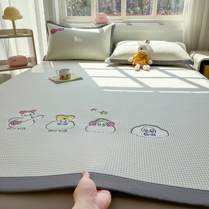 凯罗 2026新款华夫格凉泡泡绣花凉席席子-床席款 快乐吖