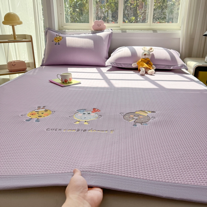 凯罗 2026新款华夫格凉泡泡绣花凉席席子-床席款 乐享狂嗨-紫