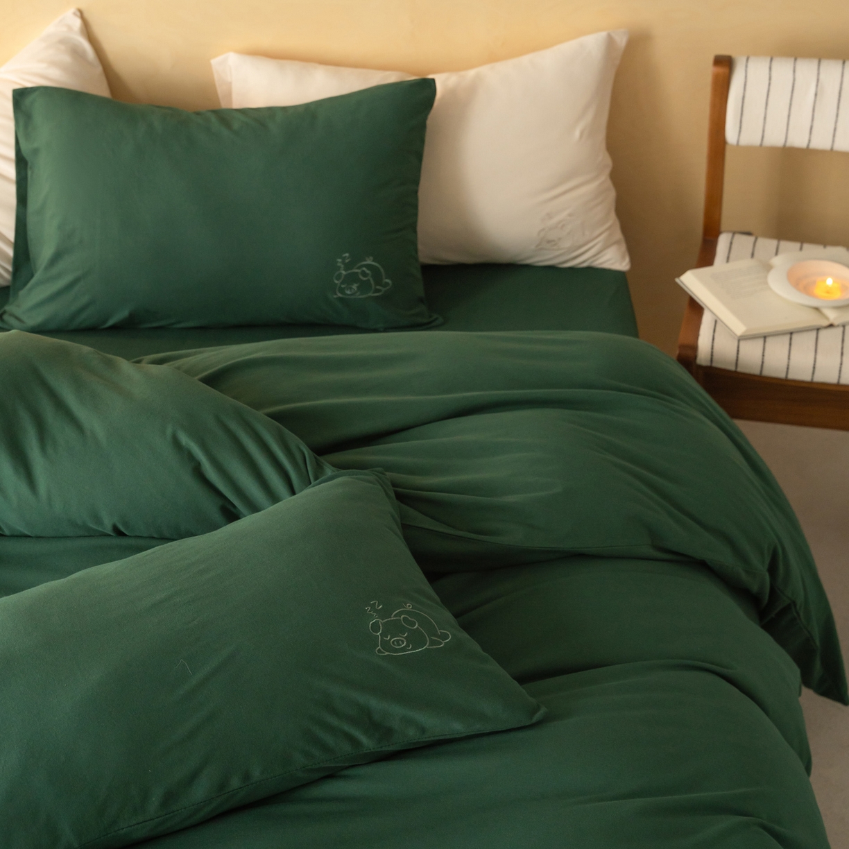 91家纺网 家纺一手货源 找家纺 （总）华超针织 2026新款全棉天竺棉针织刺绣四件套-猪事顺利