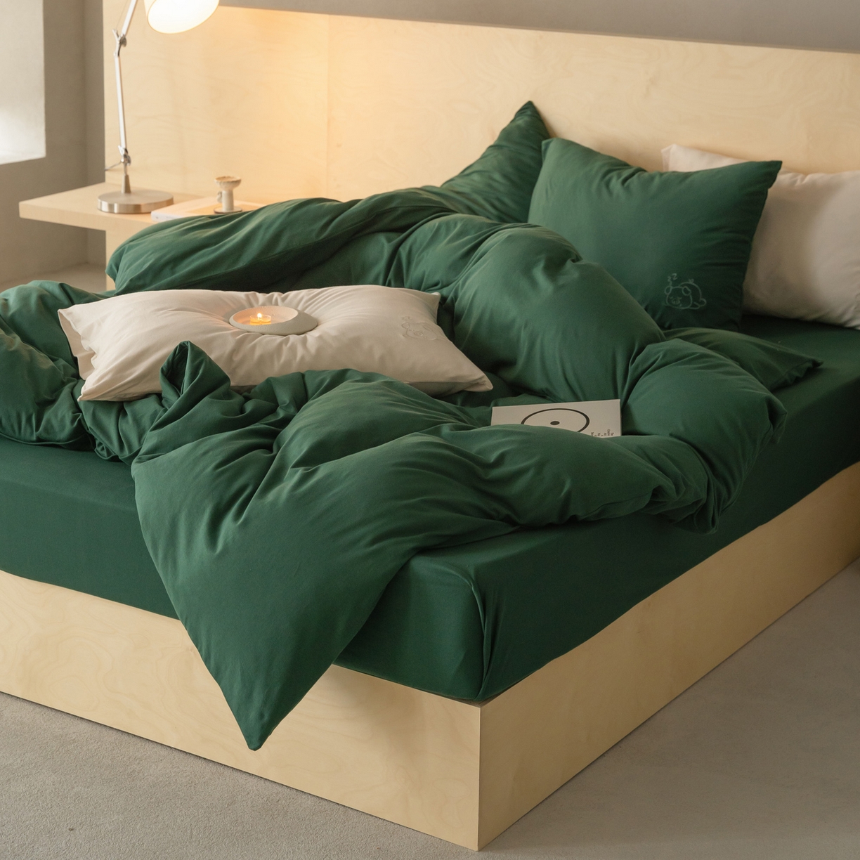 91家纺网 家纺一手货源 找家纺 华超针织 2026新款全棉天竺棉针织刺绣四件套-猪事顺利 猪事顺利-墨绿