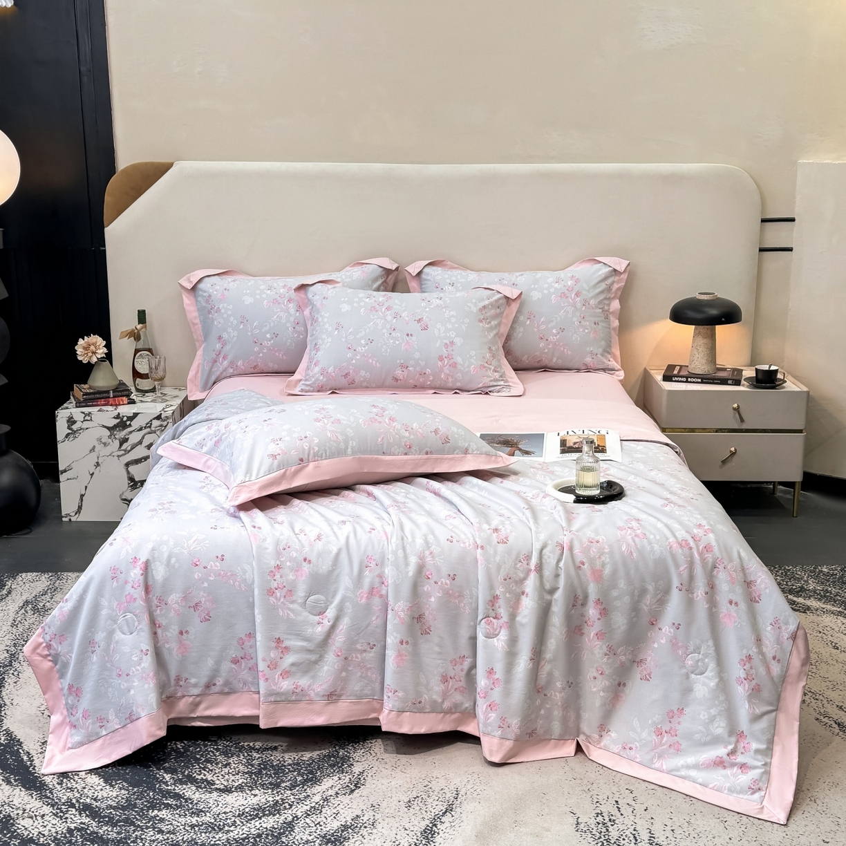 91家纺网 家纺一手货源 找家纺 归属 2026新款凉感天丝棉夏被夏凉被空调被夏被四件套系列 花田错