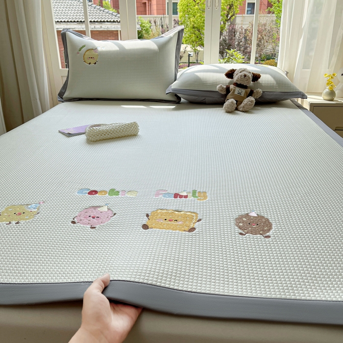 凯罗 2026新款华夫格凉泡泡绣花凉席席子-床席款 饼干家族