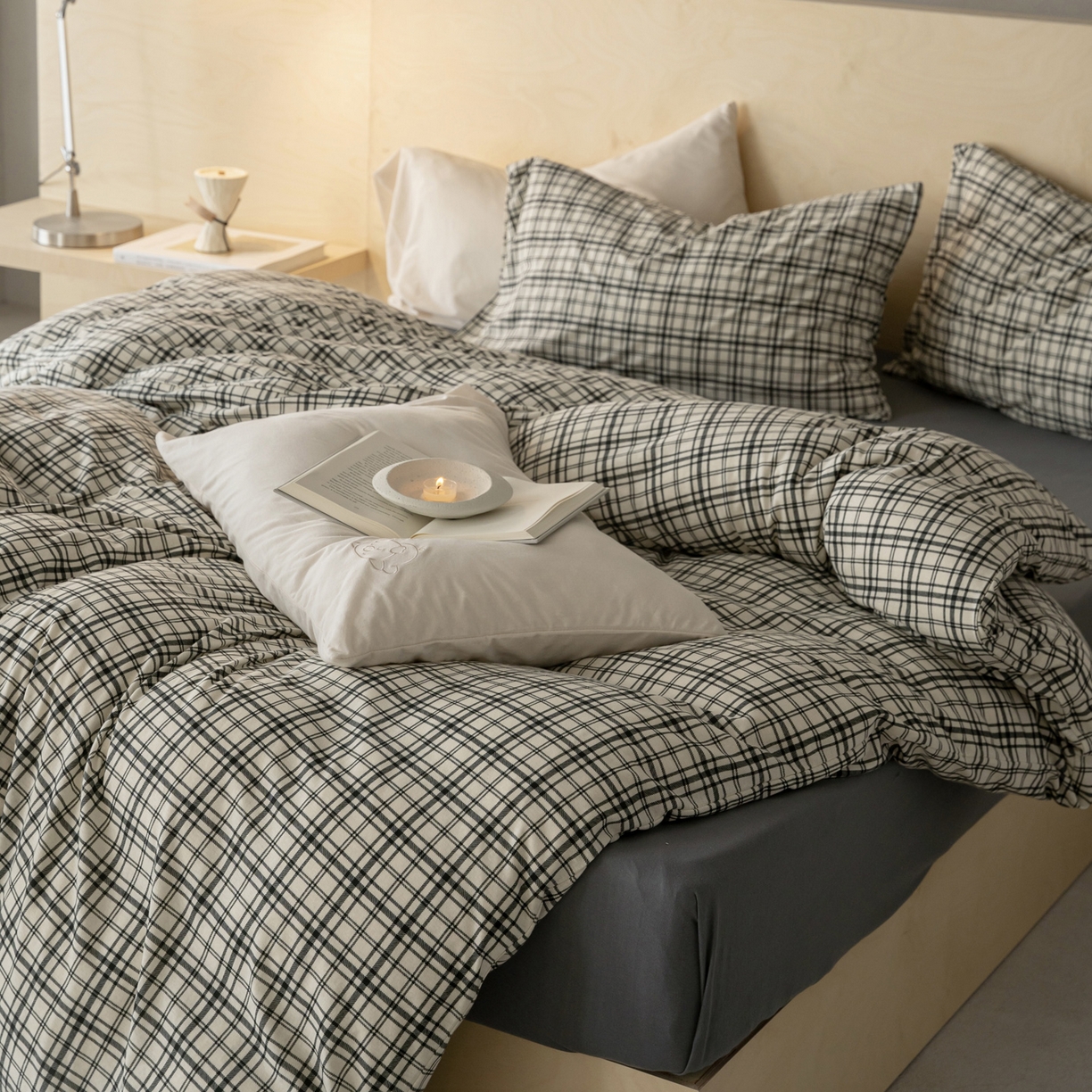 91家纺网 家纺一手货源 找家纺 （总）华超针织 2026新款全棉天竺棉针织格子印花四件套