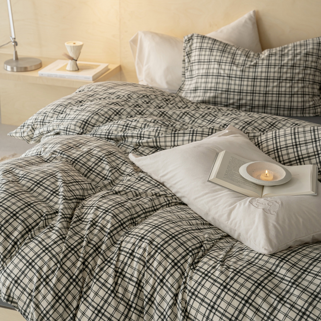 91家纺网 家纺一手货源 找家纺 （总）华超针织 2026新款全棉天竺棉针织格子印花四件套