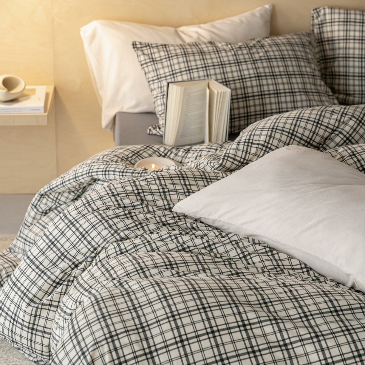 91家纺网 家纺一手货源 找家纺 （总）华超针织 2026新款全棉天竺棉针织格子印花四件套