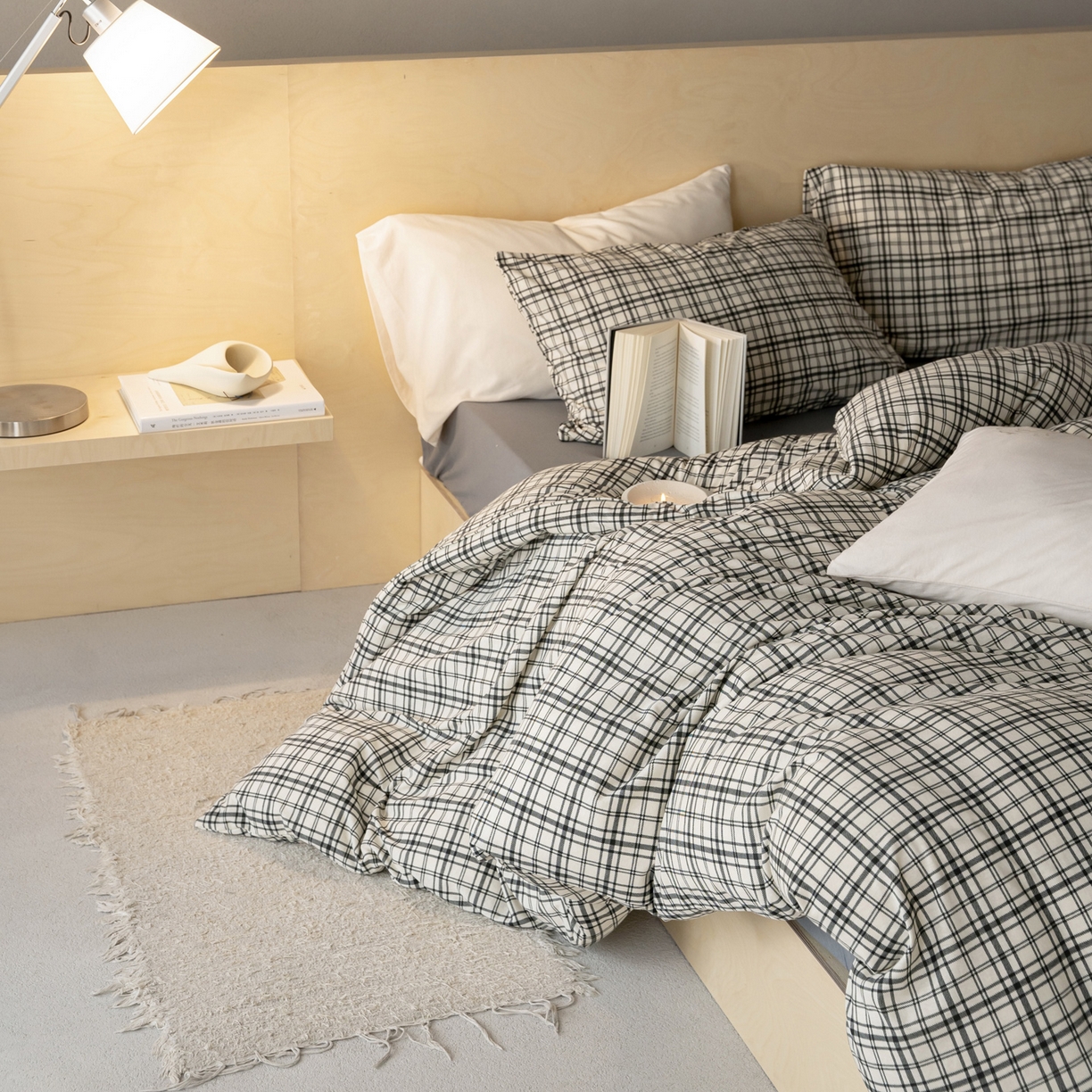 91家纺网 家纺一手货源 找家纺 （总）华超针织 2026新款全棉天竺棉针织格子印花四件套