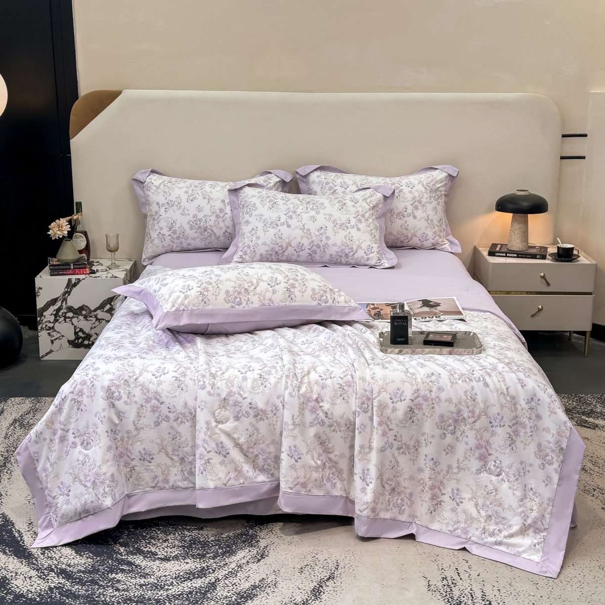 91家纺网 家纺一手货源 找家纺 归属 2026新款凉感天丝棉夏被夏凉被空调被夏被四件套系列 佳期紫