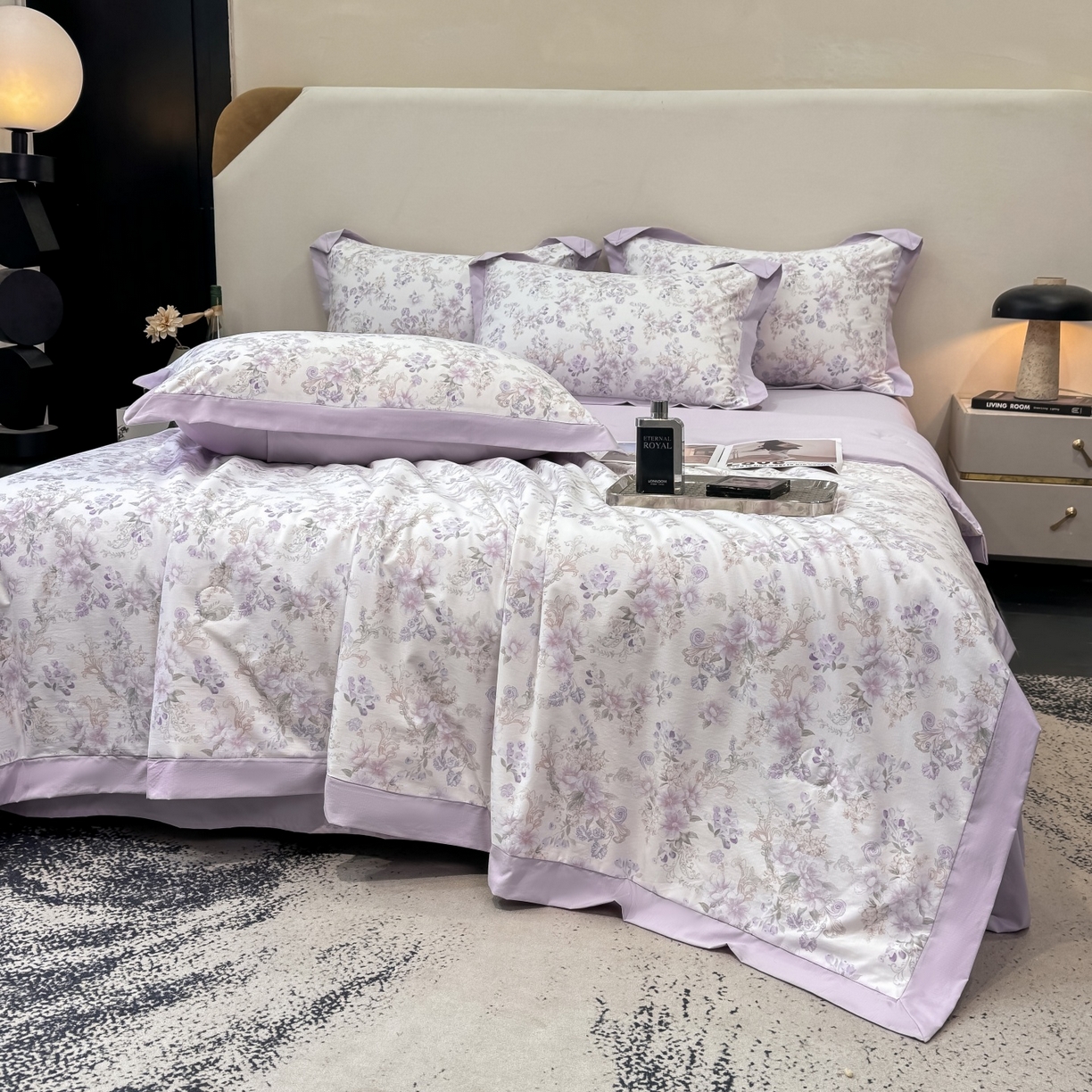 91家纺网 家纺一手货源 找家纺 归属 2026新款凉感天丝棉夏被夏凉被空调被夏被四件套系列 佳期紫