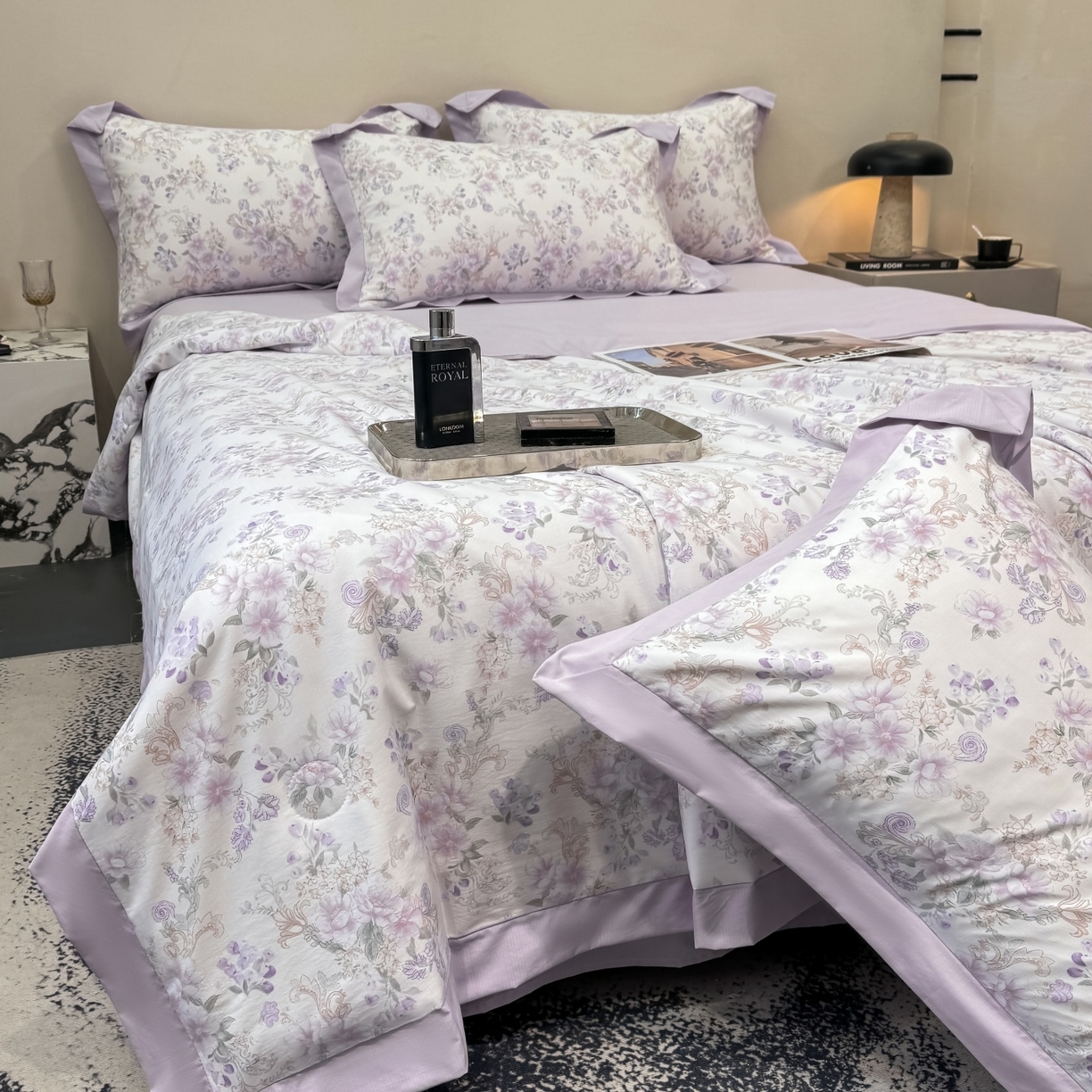 91家纺网 家纺一手货源 找家纺 归属 2026新款凉感天丝棉夏被夏凉被空调被夏被四件套系列 佳期紫