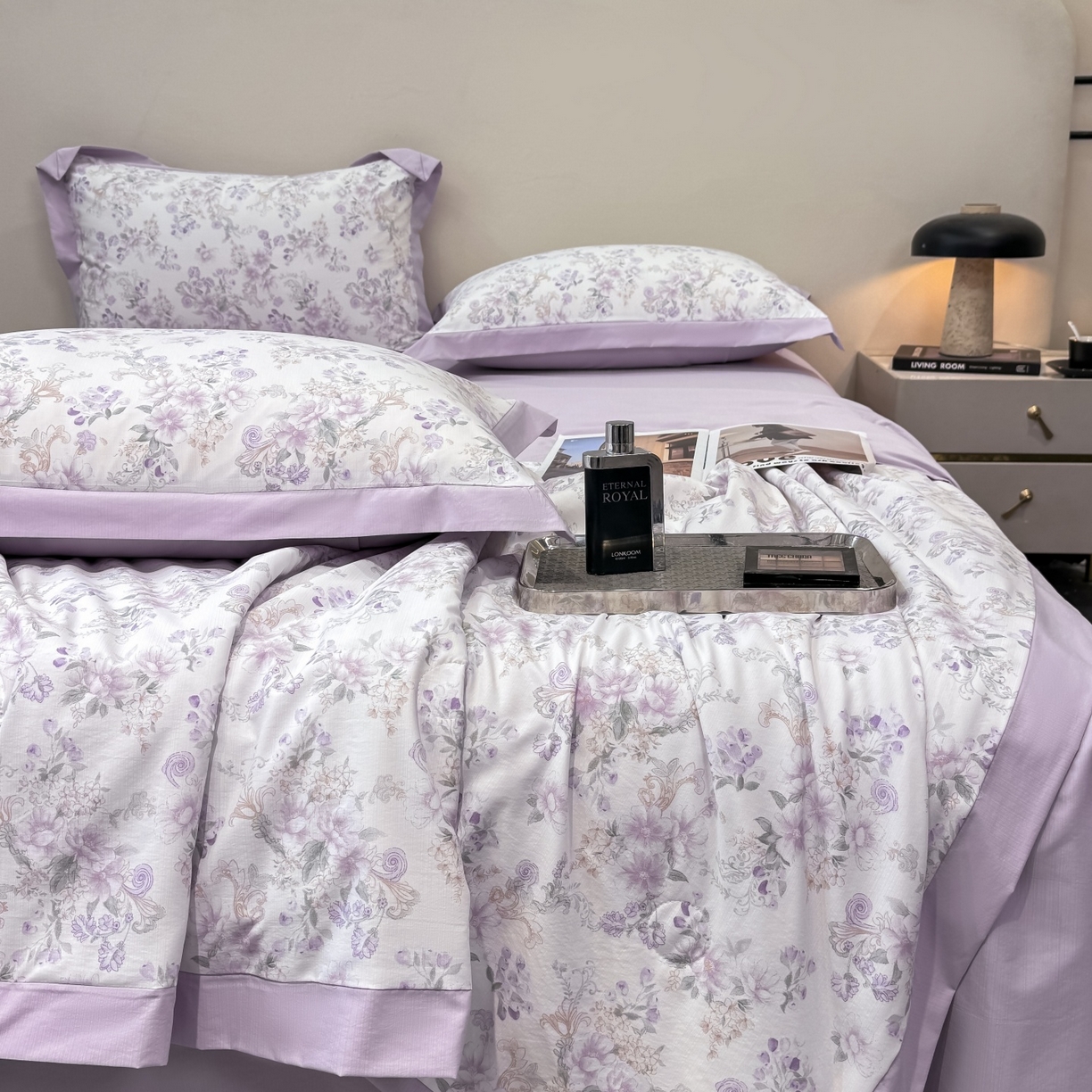 91家纺网 家纺一手货源 找家纺 归属 2026新款凉感天丝棉夏被夏凉被空调被夏被四件套系列 佳期紫