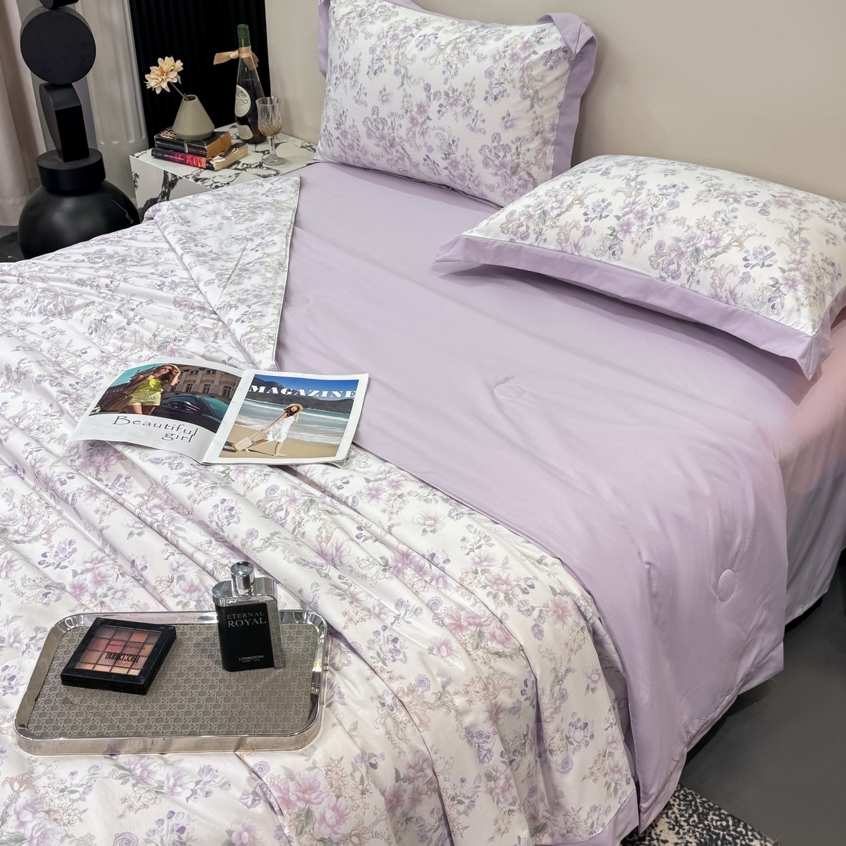 91家纺网 家纺一手货源 找家纺 归属 2026新款凉感天丝棉夏被夏凉被空调被夏被四件套系列 佳期紫