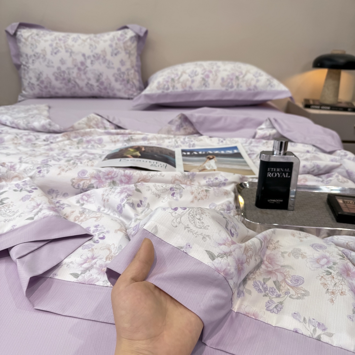 91家纺网 家纺一手货源 找家纺 归属 2026新款凉感天丝棉夏被夏凉被空调被夏被四件套系列 佳期紫