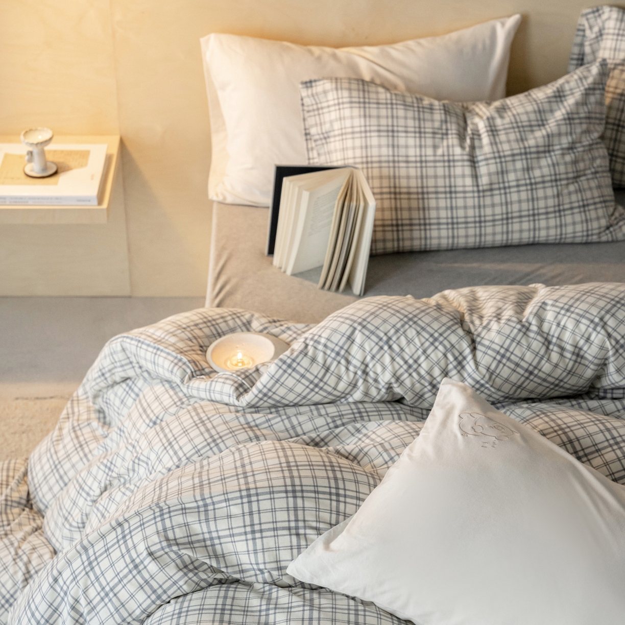 91家纺网 家纺一手货源 找家纺 （总）华超针织 2026新款全棉天竺棉针织格子印花四件套