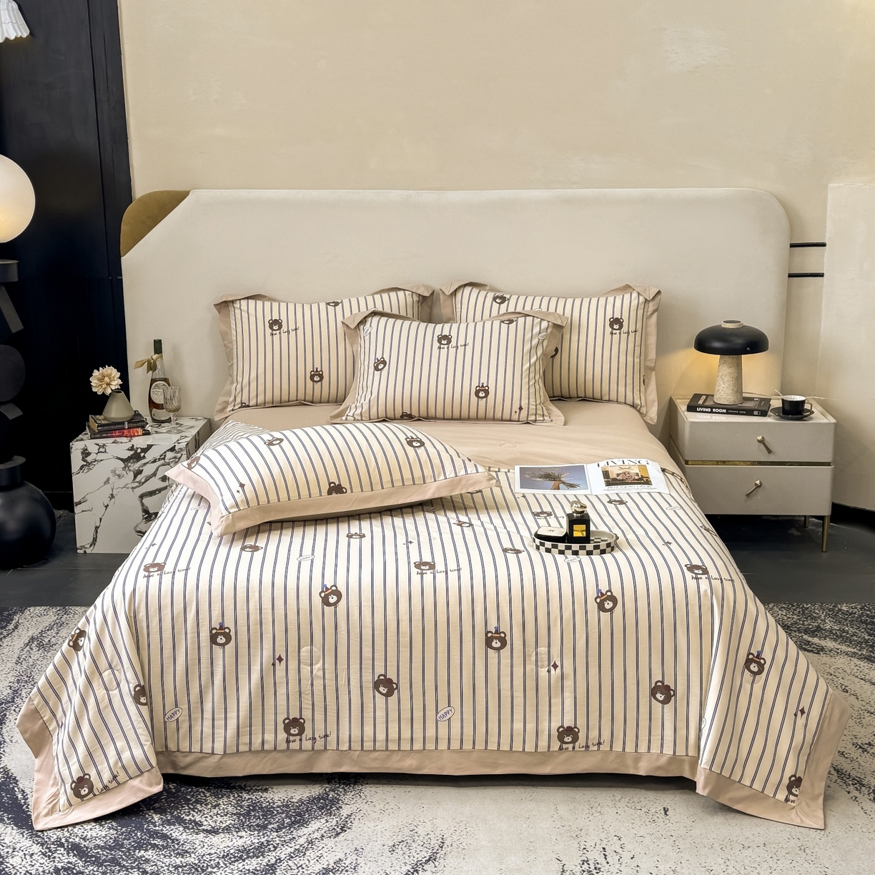 91家纺网 家纺一手货源 找家纺 归属 2026新款凉感天丝棉夏被夏凉被空调被夏被四件套系列 开心熊