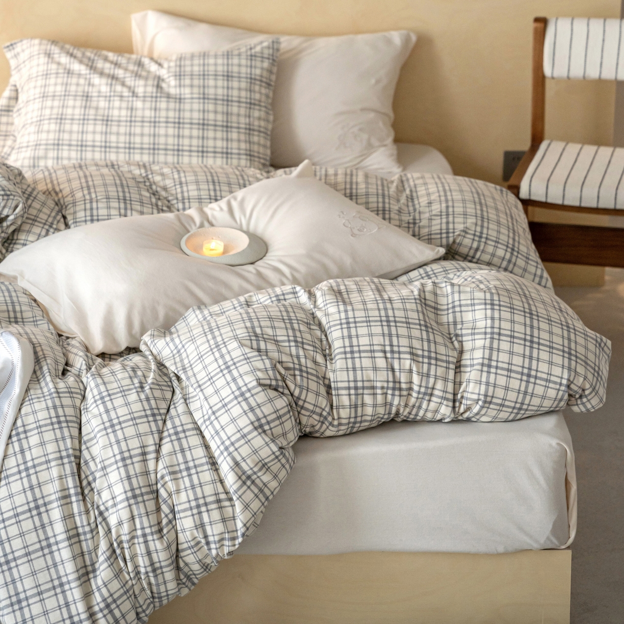 91家纺网 家纺一手货源 找家纺 （总）华超针织 2026新款全棉天竺棉针织格子印花四件套