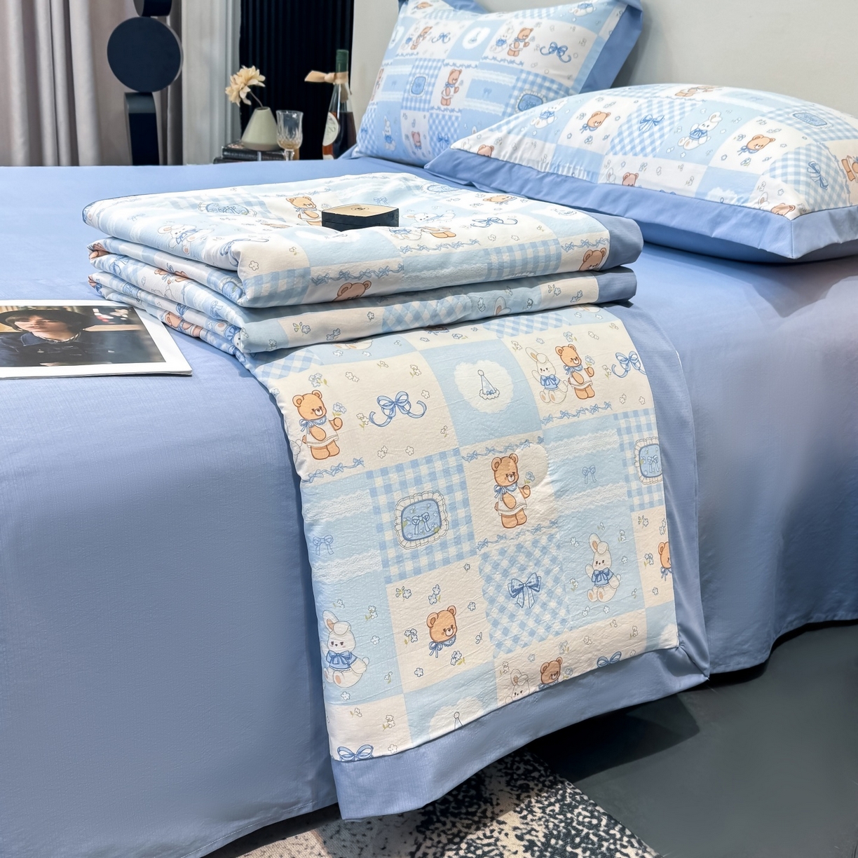 91家纺网 家纺一手货源 找家纺 归属 2026新款凉感天丝棉夏被夏凉被空调被夏被四件套系列 礼物熊