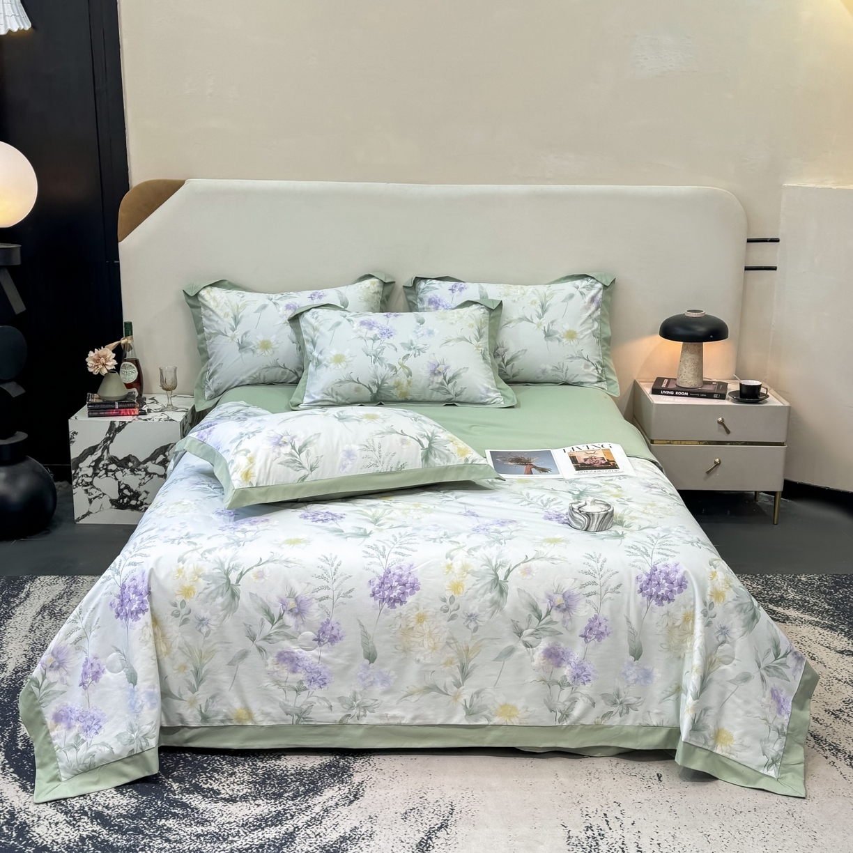 91家纺网 家纺一手货源 找家纺 归属 2026新款凉感天丝棉夏被夏凉被空调被夏被四件套系列 浅野绿