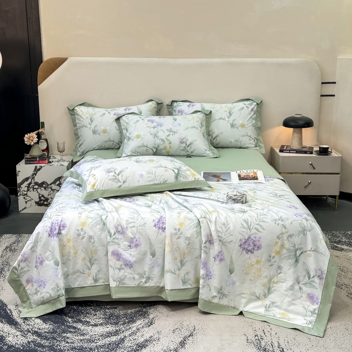 91家纺网 家纺一手货源 找家纺 归属 2026新款凉感天丝棉夏被夏凉被空调被夏被四件套系列 浅野绿