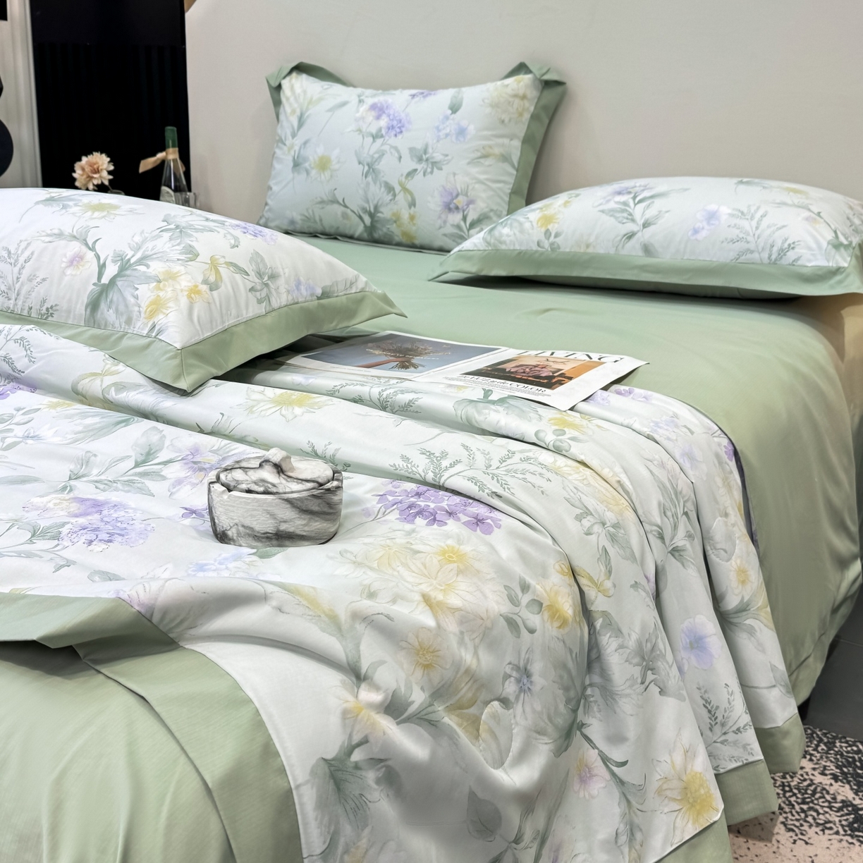 91家纺网 家纺一手货源 找家纺 归属 2026新款凉感天丝棉夏被夏凉被空调被夏被四件套系列 浅野绿