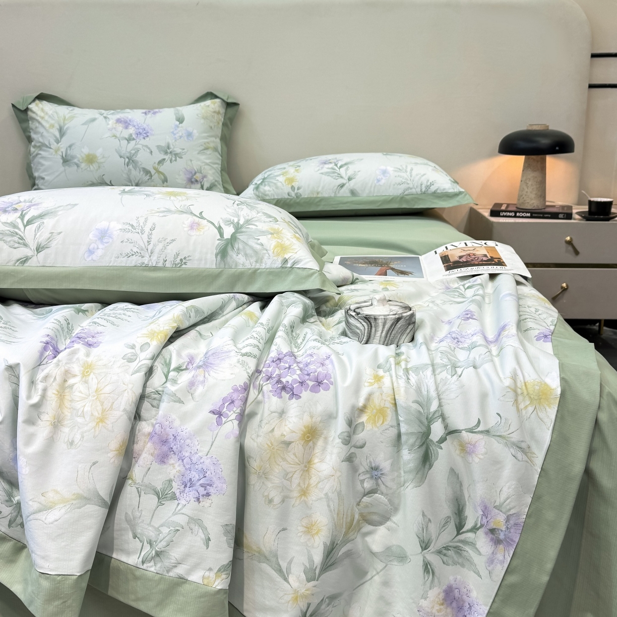 91家纺网 家纺一手货源 找家纺 归属 2026新款凉感天丝棉夏被夏凉被空调被夏被四件套系列 浅野绿