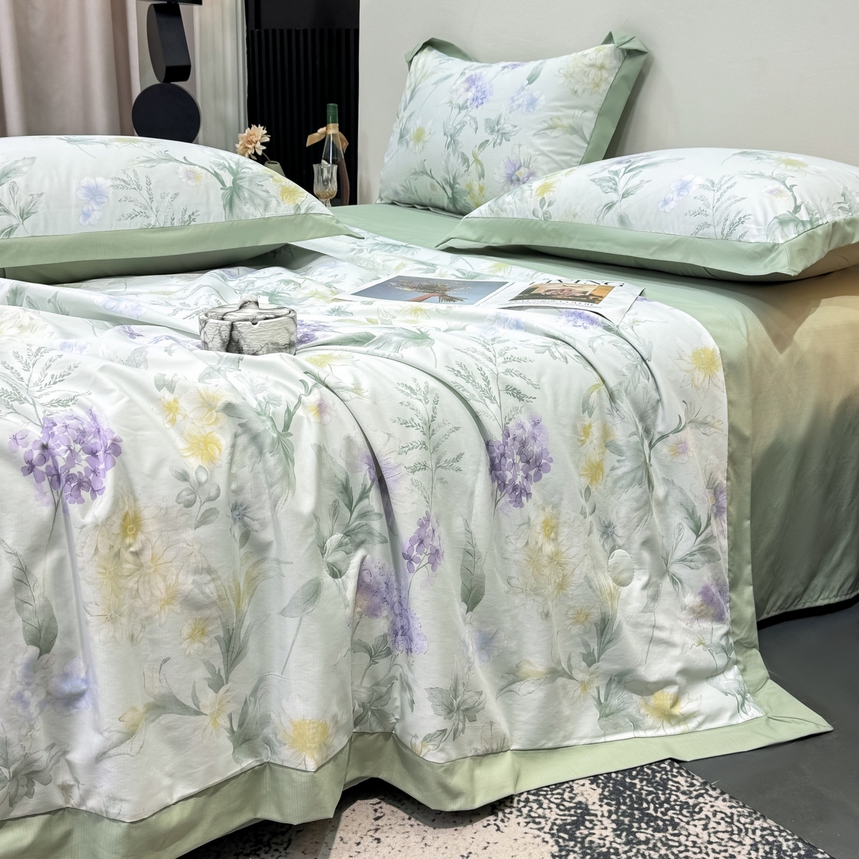 91家纺网 家纺一手货源 找家纺 归属 2026新款凉感天丝棉夏被夏凉被空调被夏被四件套系列 浅野绿