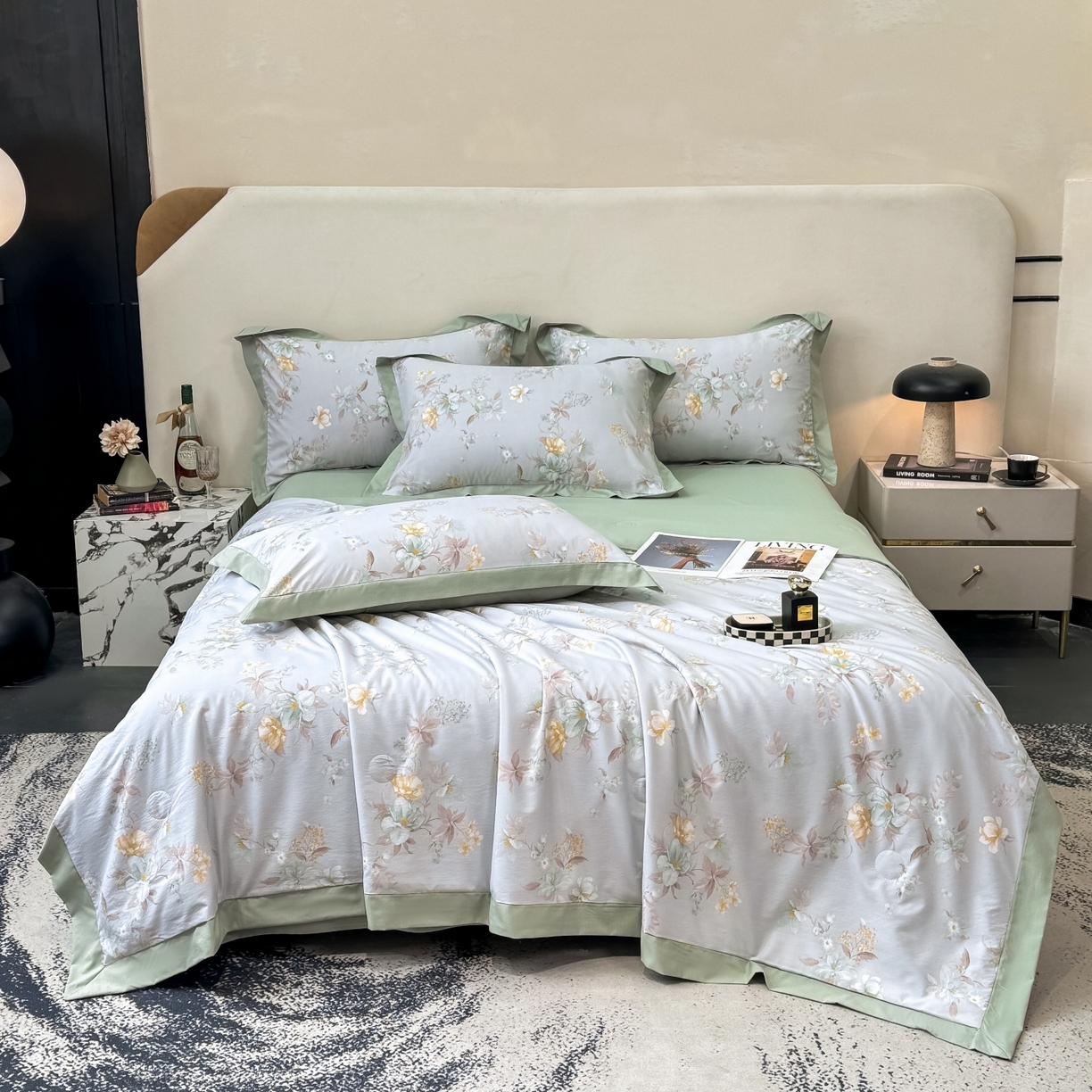 91家纺网 家纺一手货源 找家纺 归属 2026新款凉感天丝棉夏被夏凉被空调被夏被四件套系列 青禾花