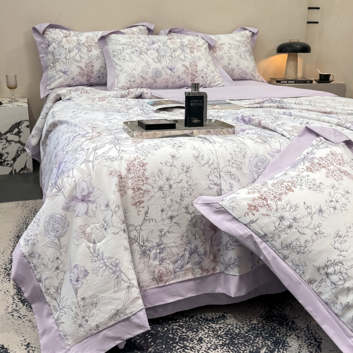 91家纺网 家纺一手货源 找家纺 归属 2026新款凉感天丝棉夏被夏凉被空调被夏被四件套系列 盛夏紫