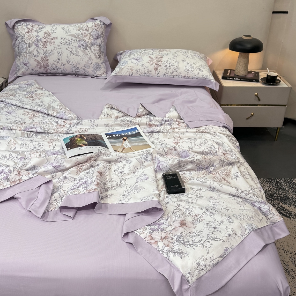 91家纺网 家纺一手货源 找家纺 归属 2026新款凉感天丝棉夏被夏凉被空调被夏被四件套系列 盛夏紫