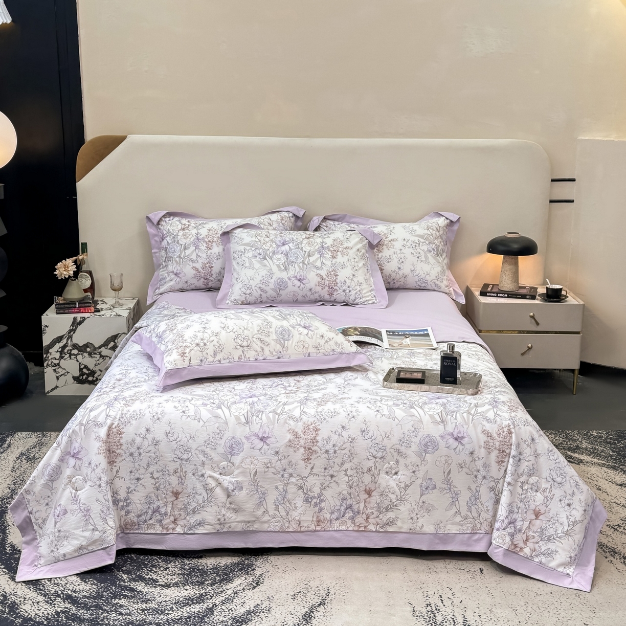 91家纺网 家纺一手货源 找家纺 归属 2026新款凉感天丝棉夏被夏凉被空调被夏被四件套系列 盛夏紫