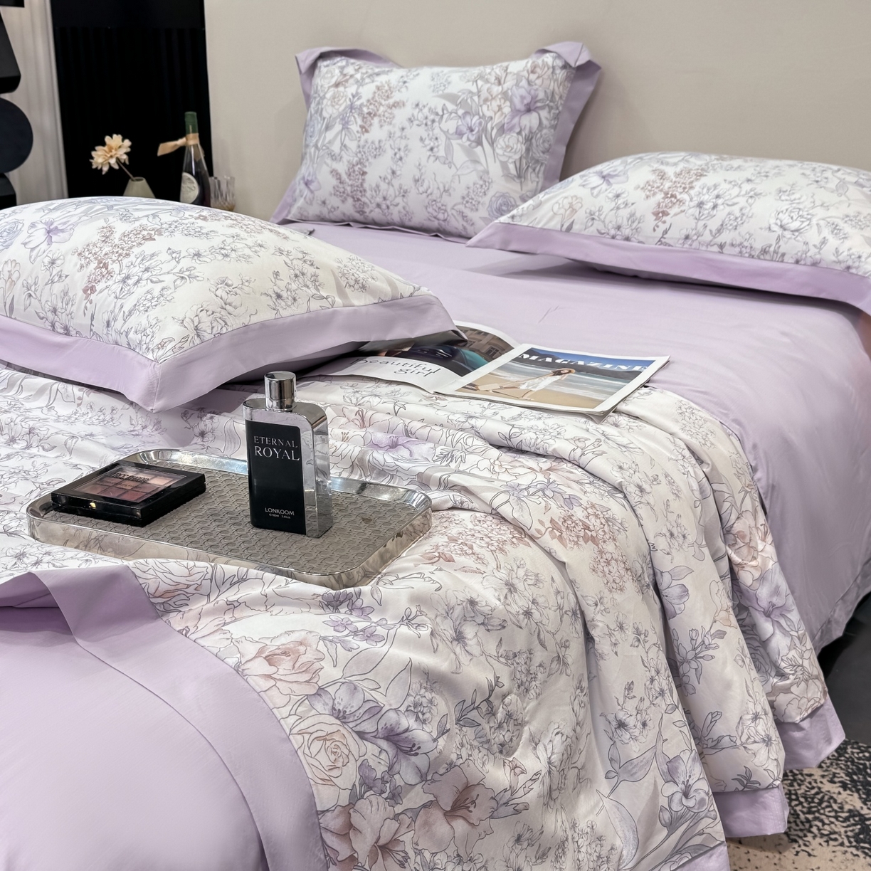 91家纺网 家纺一手货源 找家纺 归属 2026新款凉感天丝棉夏被夏凉被空调被夏被四件套系列 盛夏紫