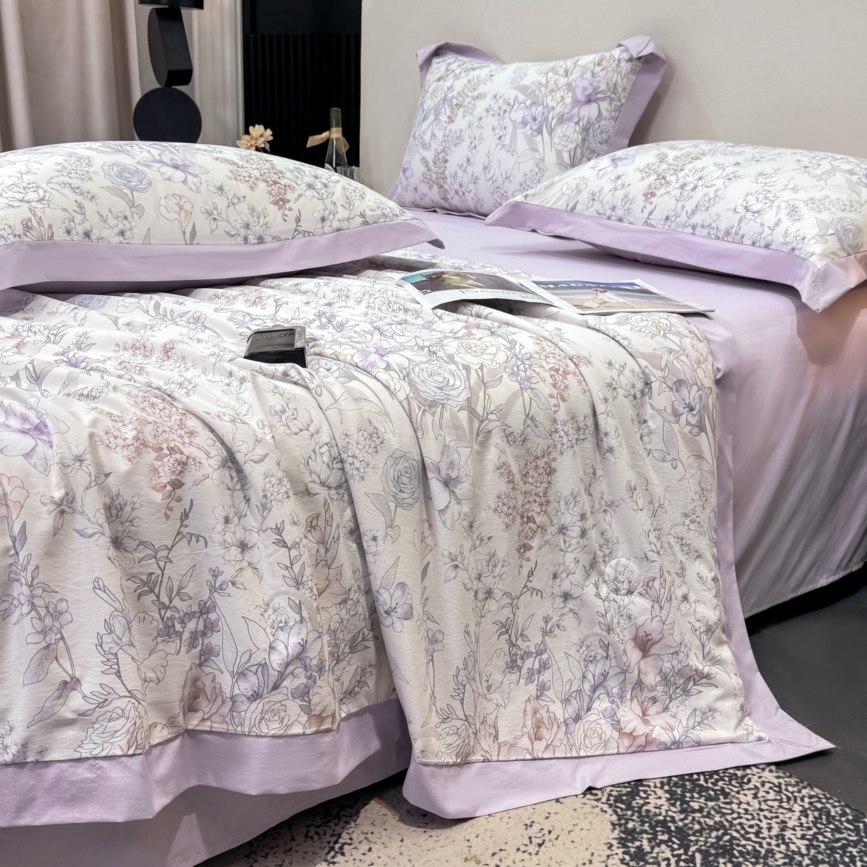 91家纺网 家纺一手货源 找家纺 归属 2026新款凉感天丝棉夏被夏凉被空调被夏被四件套系列 盛夏紫