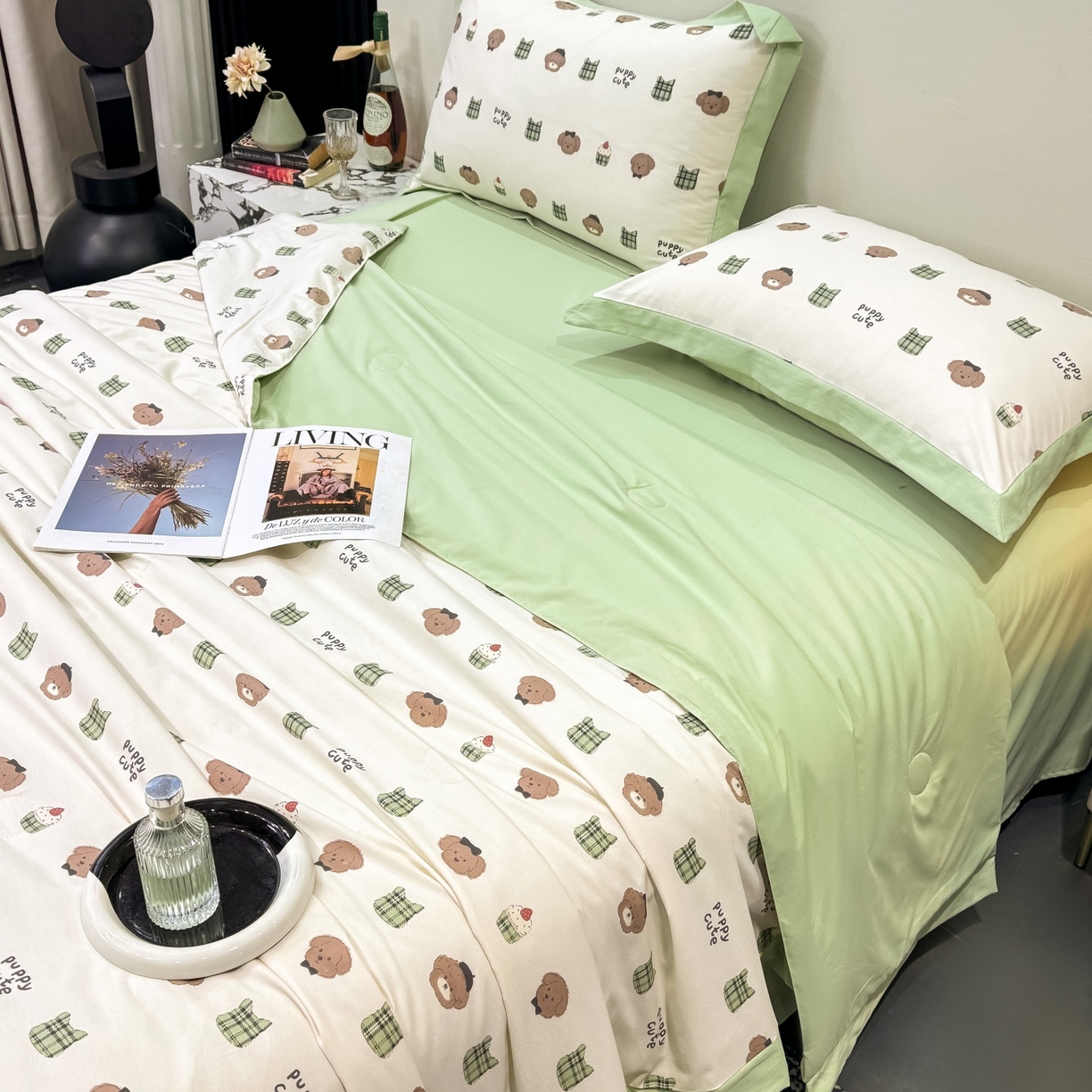 91家纺网 家纺一手货源 找家纺 归属 2026新款凉感天丝棉夏被夏凉被空调被夏被四件套系列 甜点熊