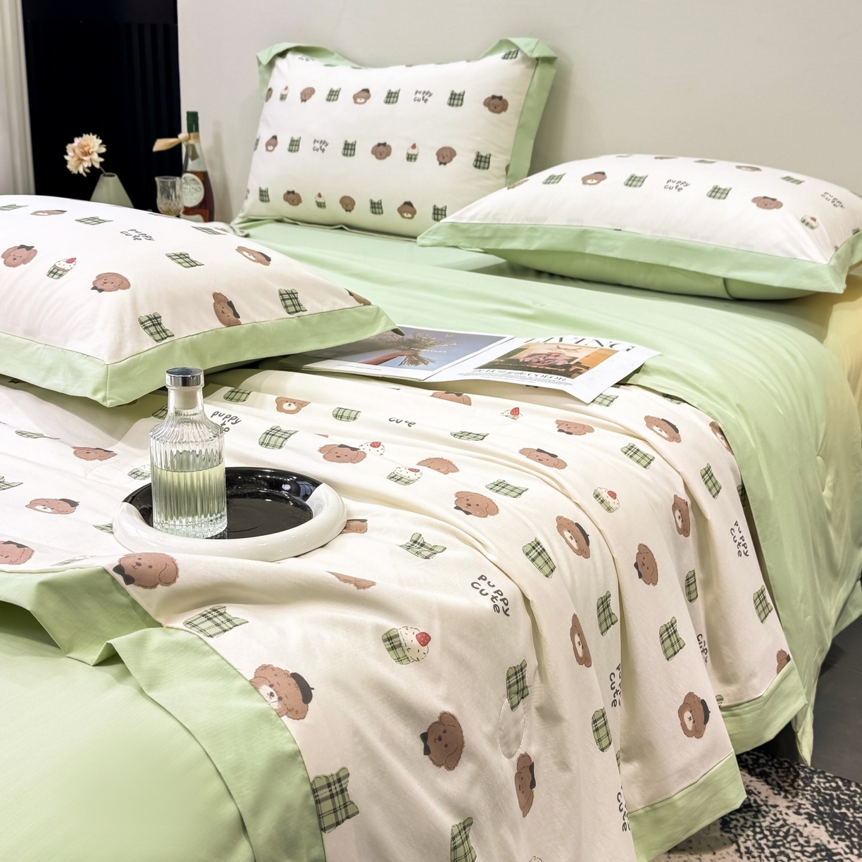 91家纺网 家纺一手货源 找家纺 归属 2026新款凉感天丝棉夏被夏凉被空调被夏被四件套系列 甜点熊