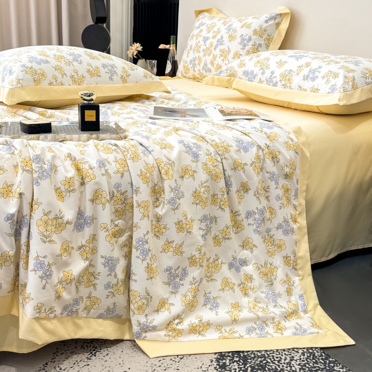 91家纺网 家纺一手货源 找家纺 归属 2026新款凉感天丝棉夏被夏凉被空调被夏被四件套系列 宛秋黄