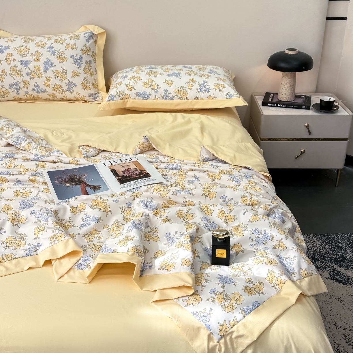 91家纺网 家纺一手货源 找家纺 归属 2026新款凉感天丝棉夏被夏凉被空调被夏被四件套系列 宛秋黄