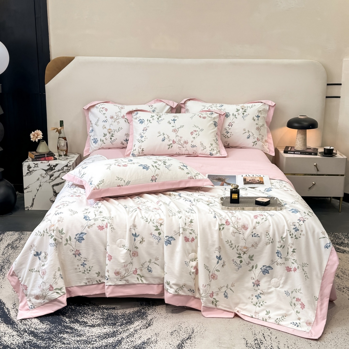 91家纺网 家纺一手货源 找家纺 归属 2026新款凉感天丝棉夏被夏凉被空调被夏被四件套系列 未央粉