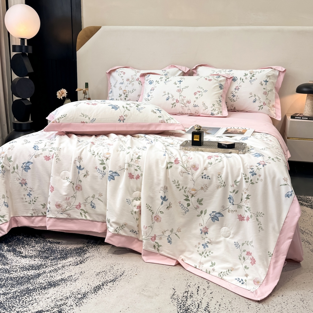 91家纺网 家纺一手货源 找家纺 归属 2026新款凉感天丝棉夏被夏凉被空调被夏被四件套系列 未央粉