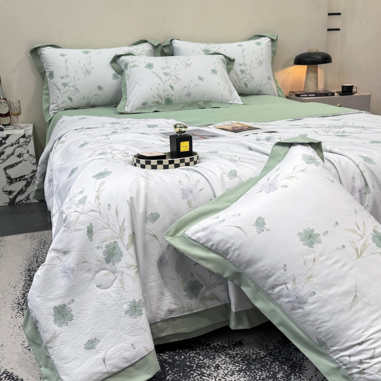 91家纺网 家纺一手货源 找家纺 归属 2026新款凉感天丝棉夏被夏凉被空调被夏被四件套系列 温岚绿