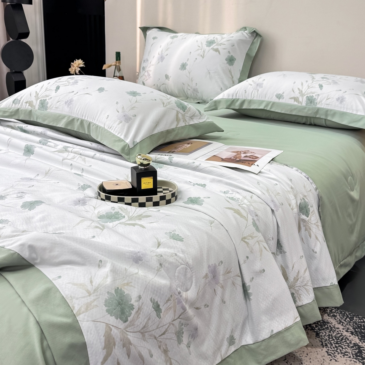 91家纺网 家纺一手货源 找家纺 归属 2026新款凉感天丝棉夏被夏凉被空调被夏被四件套系列 温岚绿