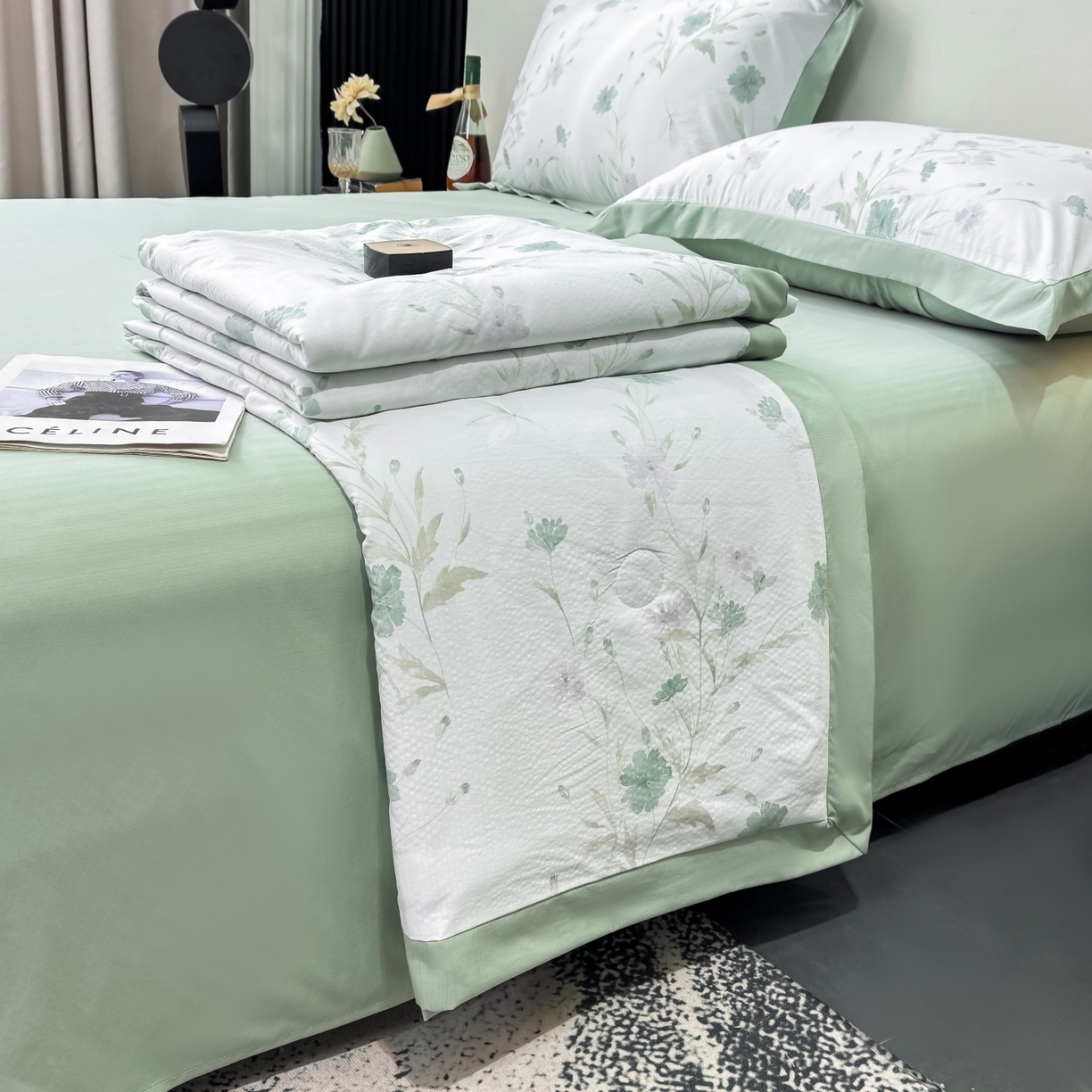 91家纺网 家纺一手货源 找家纺 归属 2026新款凉感天丝棉夏被夏凉被空调被夏被四件套系列 温岚绿