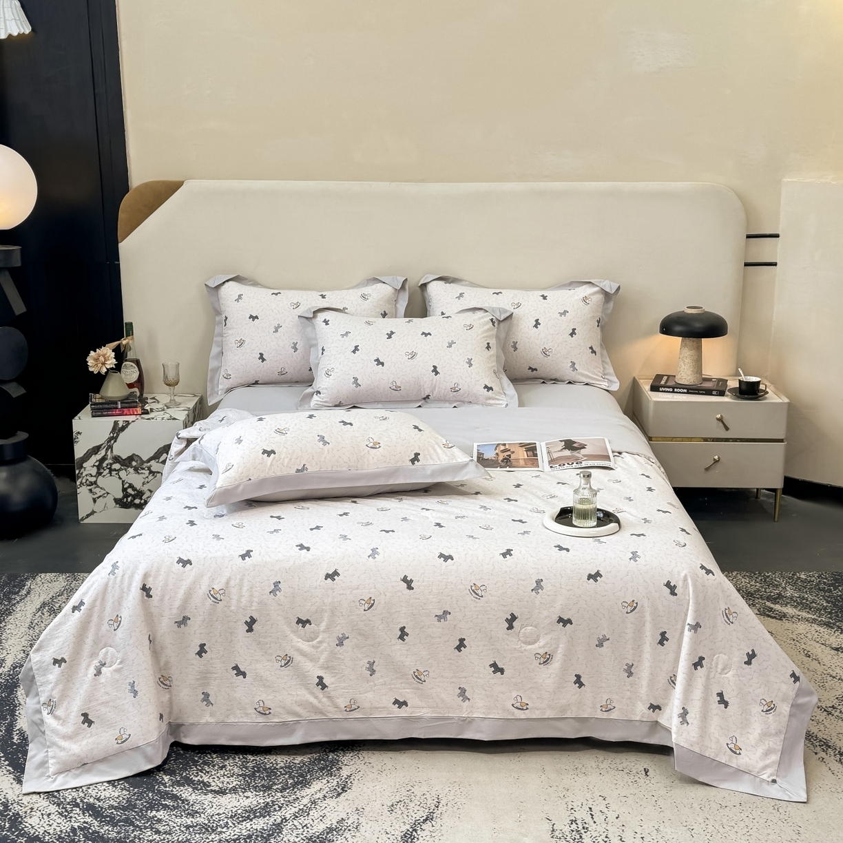91家纺网 家纺一手货源 找家纺 归属 2026新款凉感天丝棉夏被夏凉被空调被夏被四件套系列 小木马