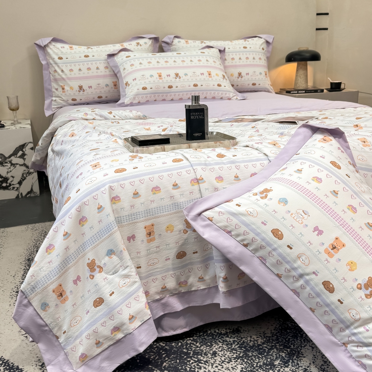 91家纺网 家纺一手货源 找家纺 归属 2026新款凉感天丝棉夏被夏凉被空调被夏被四件套系列 熊聚会