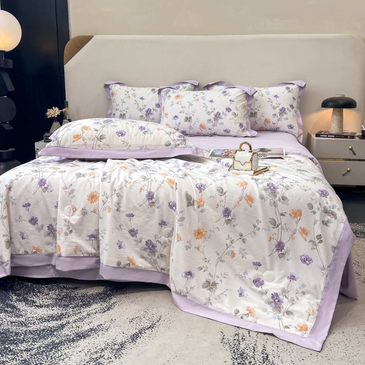 91家纺网 家纺一手货源 找家纺 归属 2026新款凉感天丝棉夏被夏凉被空调被夏被四件套系列 雅枝紫