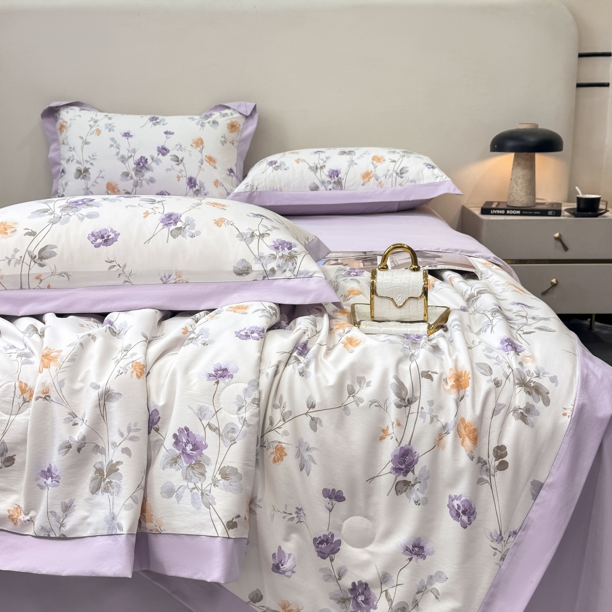 91家纺网 家纺一手货源 找家纺 归属 2026新款凉感天丝棉夏被夏凉被空调被夏被四件套系列 雅枝紫