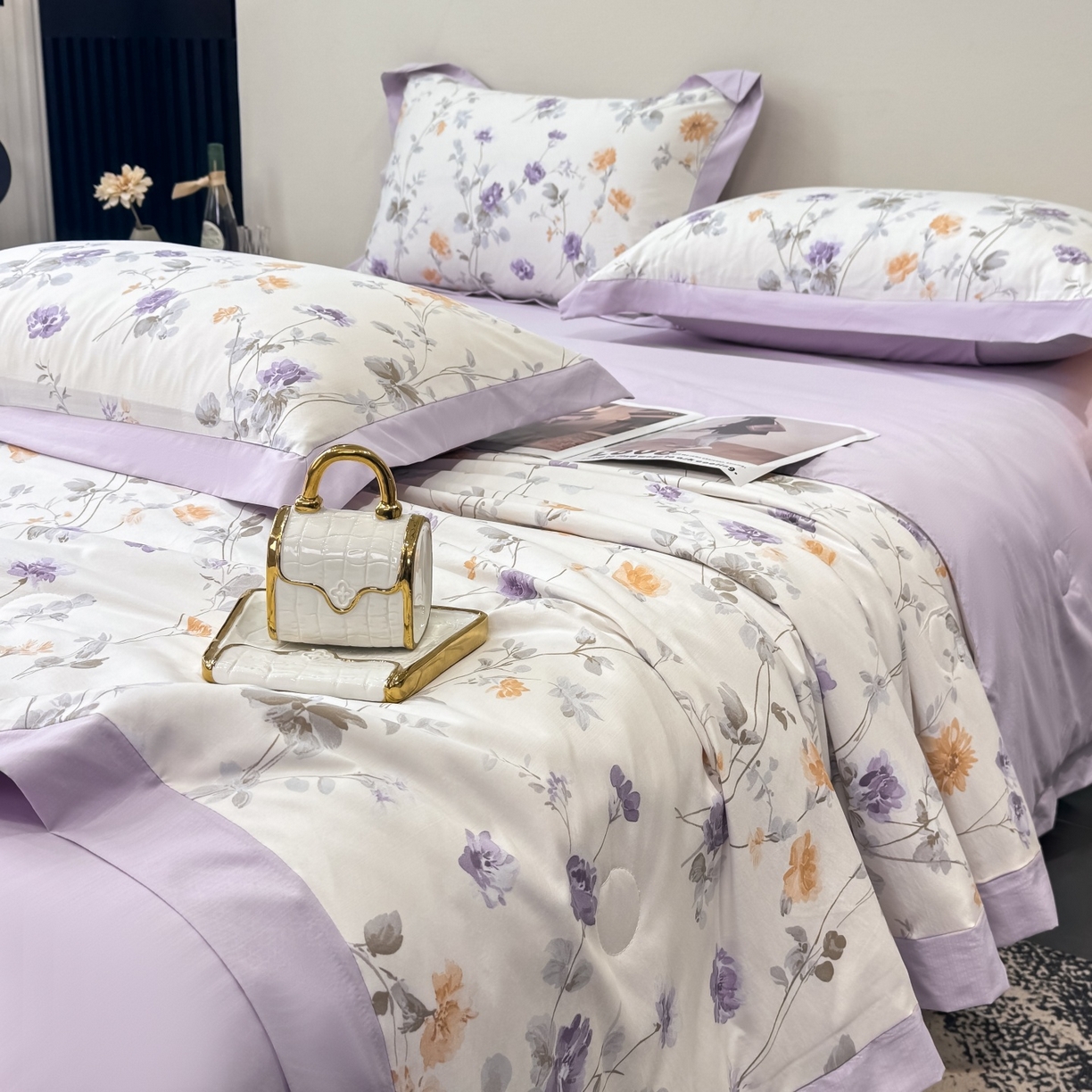 91家纺网 家纺一手货源 找家纺 归属 2026新款凉感天丝棉夏被夏凉被空调被夏被四件套系列 雅枝紫