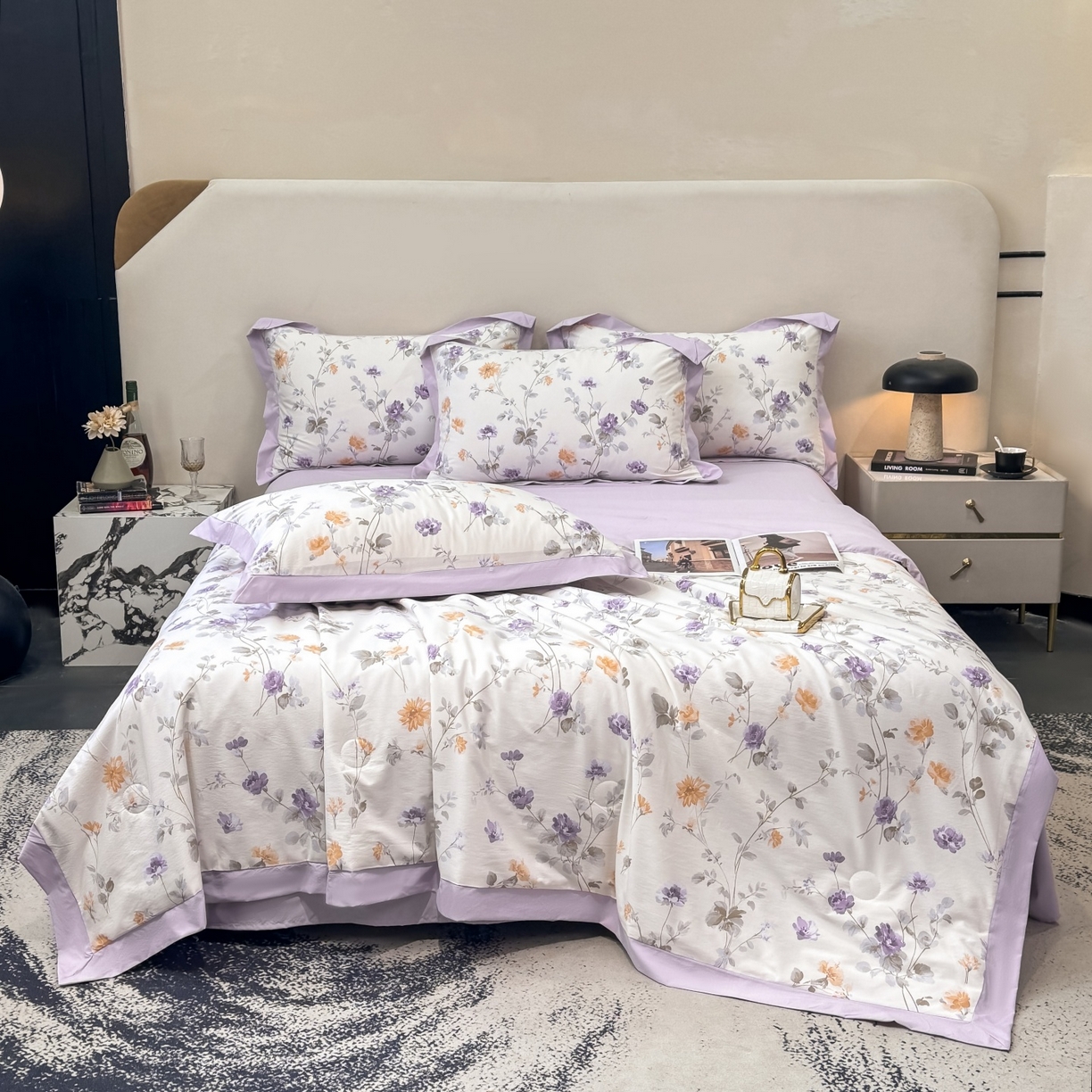 91家纺网 家纺一手货源 找家纺 归属 2026新款凉感天丝棉夏被夏凉被空调被夏被四件套系列 雅枝紫