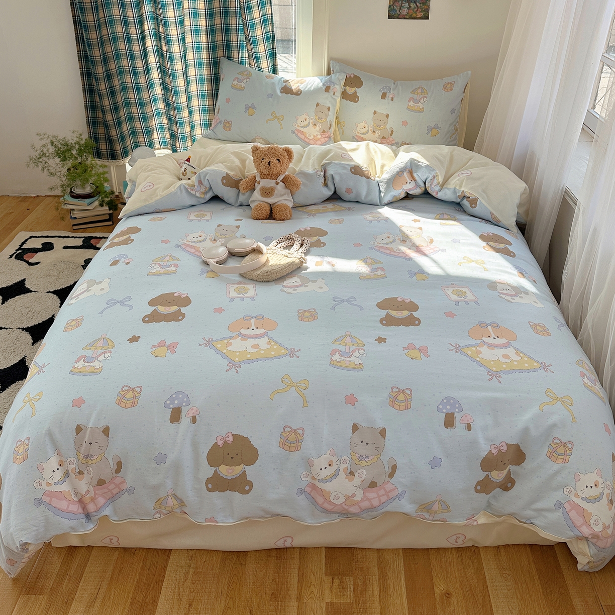 91家纺网 家纺一手货源 找家纺 六巷胡同 2026新款INS减龄可爱风卡通40支13070全棉四件套（第三系列） 猫狗游园会