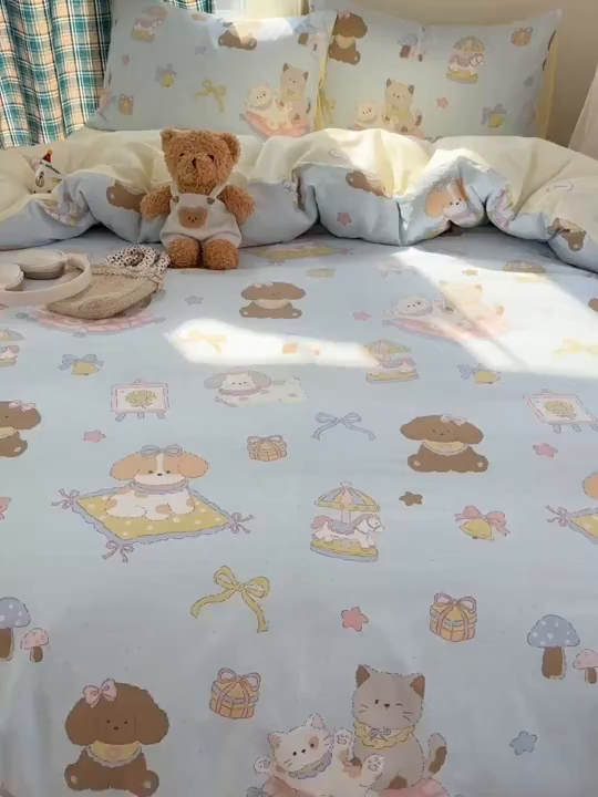 91家纺网 家纺一手货源 找家纺 六巷胡同 2026新款INS减龄可爱风卡通40支13070全棉四件套（第三系列） 猫狗游园会